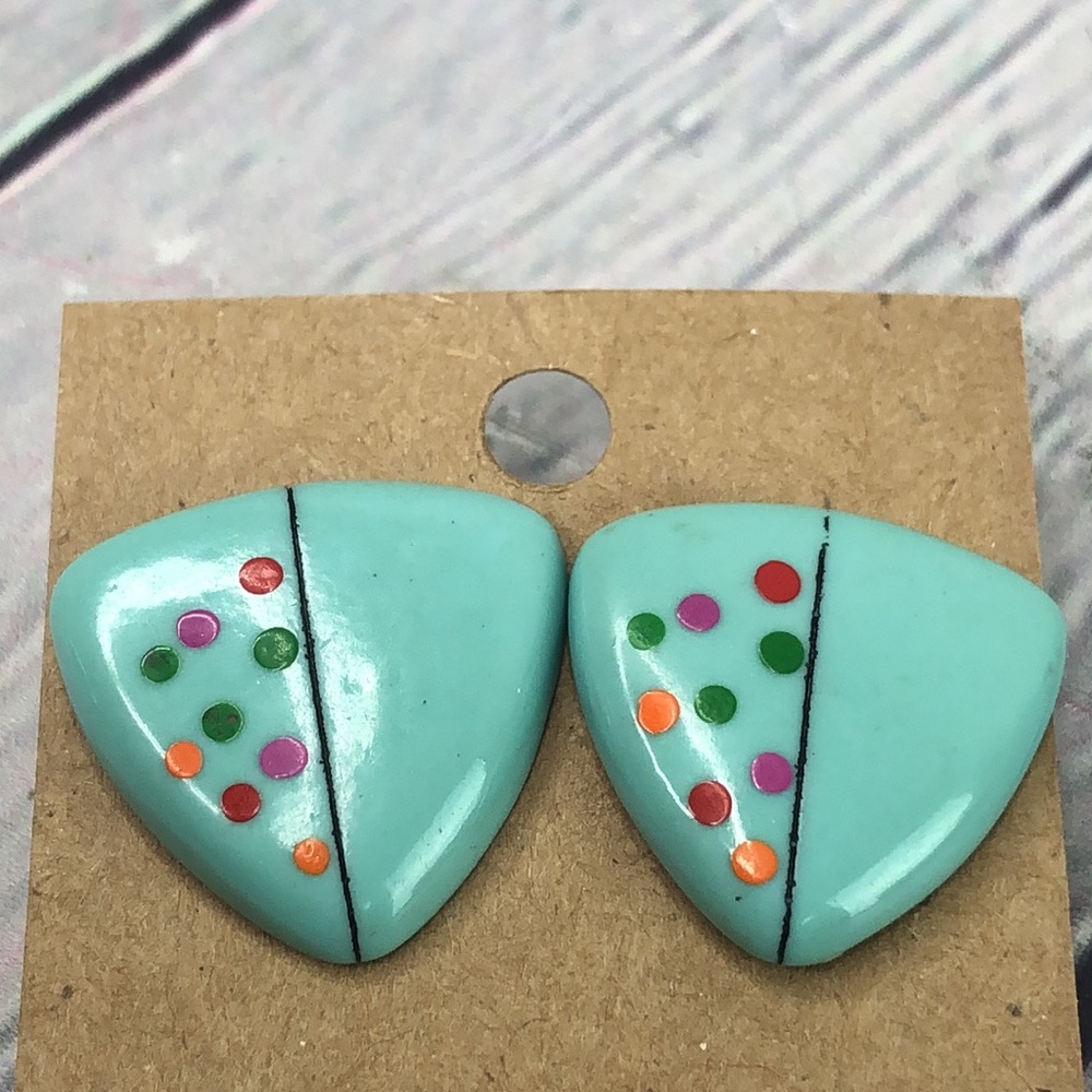 5/$25 Retro green polka dot triangle pastel chunky statement earrings